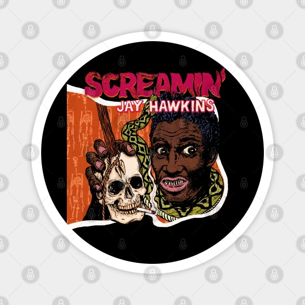 Screamin' Jay Sonic Blues Chronicles Retro Nostalgia Tee Celebrating Unconventional Brilliance Magnet by Hayes Anita Blanchard